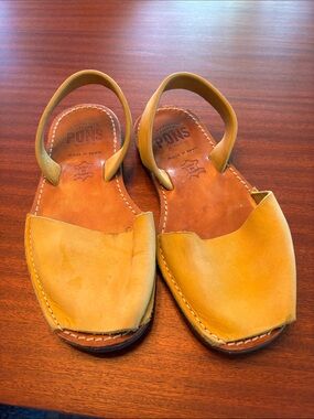 PONS Leather Avarca Sandals in Mustard Yellow